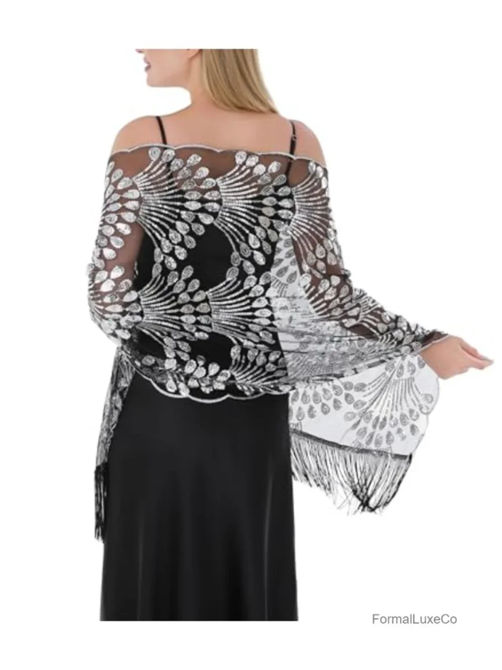 Elegant Chiffon Sequin Embroidered Shawl Wrap for Formal Events